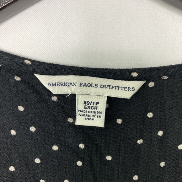 AEO Women's Black Poker Dot Pattern Wrap Mini Dress Size XS - Picture 10 of 13